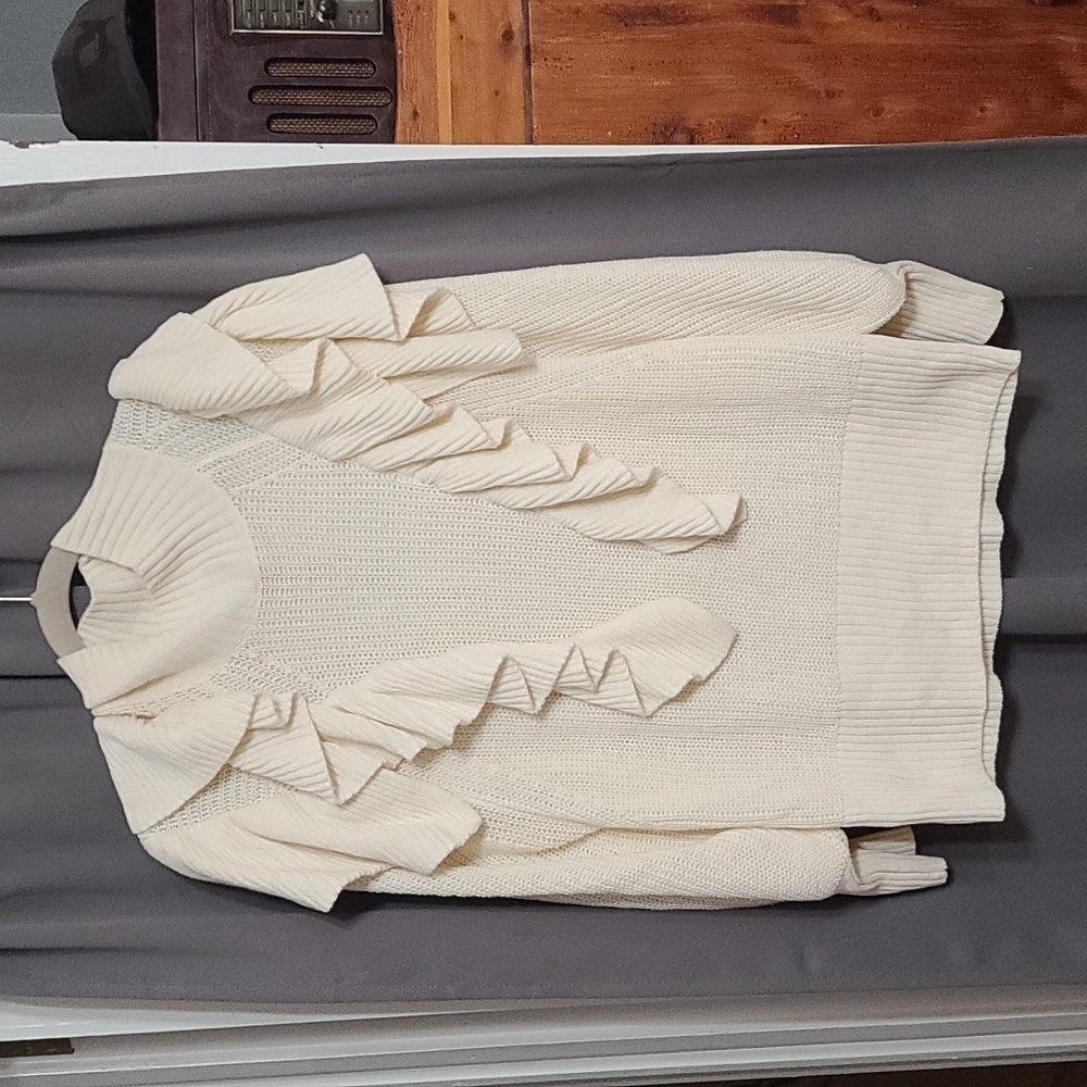 NWT Prologue Womens Sweater Cottage Core Creamy Ivory Ruffly Sz XXL READ